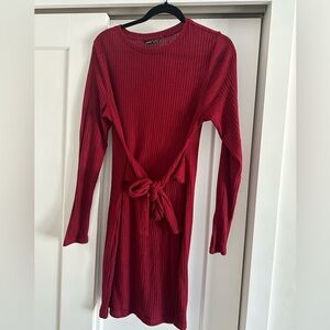 Red Front Tie Sweater Dress